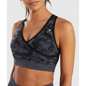 GYMSHARK Women’s Black Gray Camo Seamless Criss Cross Sports Bra Small